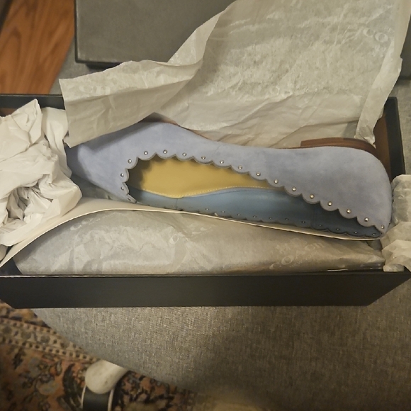 Coach Women's Light Blue Scalloped Loafers - Picture 2 of 11